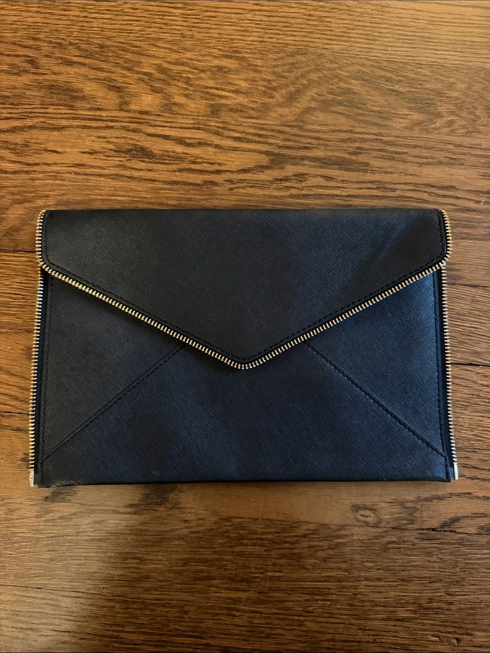 Rebecca Minkoff Black Envelope Clutch with Gold Zip Trim